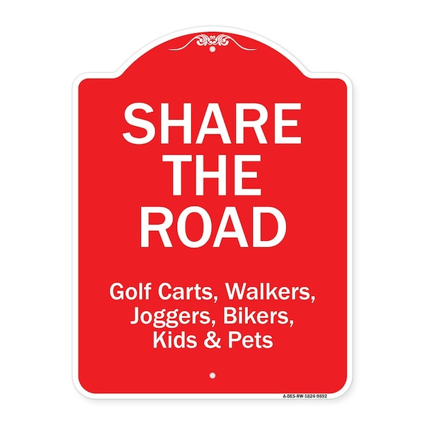 Signmission Designer Series Share Road, Red & White Heavy-Gauge Aluminum Sign, 24" x 18", RW-1824-9892 A-DES-RW-1824-9892 - main